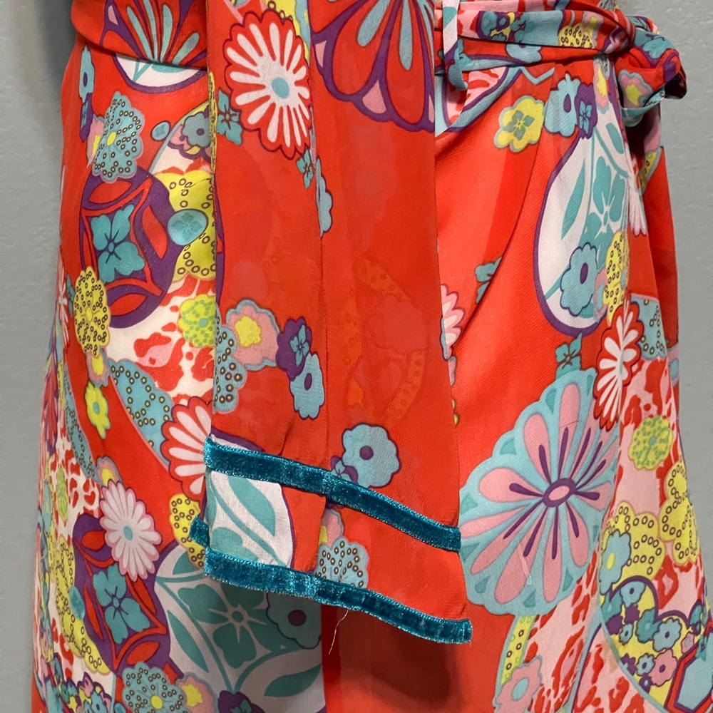 Josie Natori Floral Wrap Robe Womens Kimono Belted Lounge Boho Resort Small - Picture 2 of 10